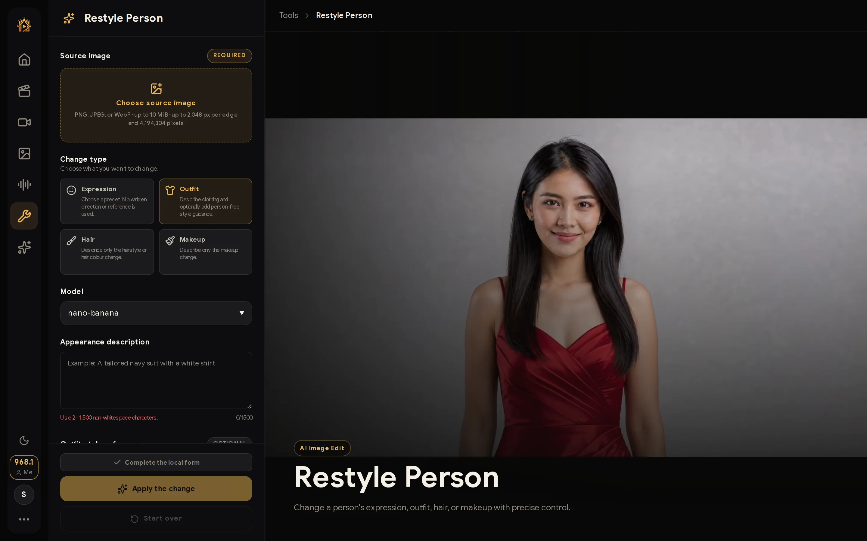 Restyle Person tool page