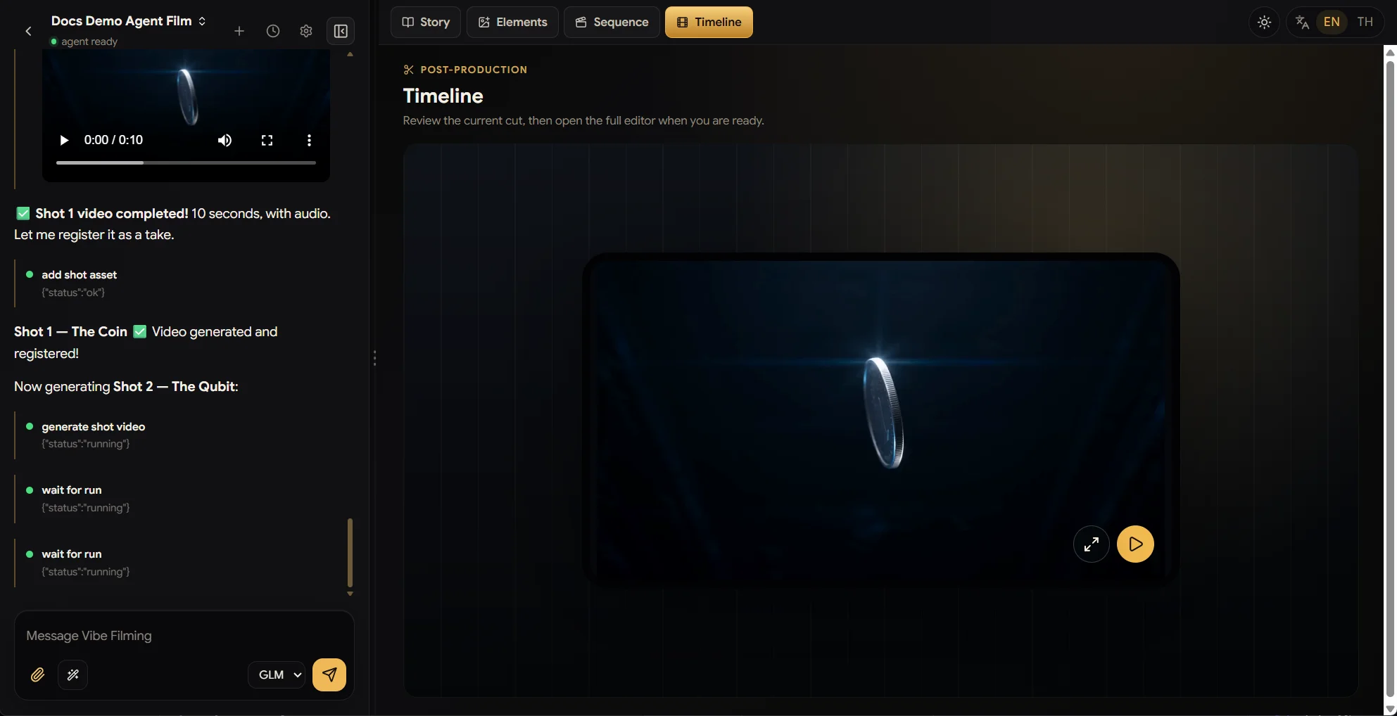 Timeline tab playing the current cut