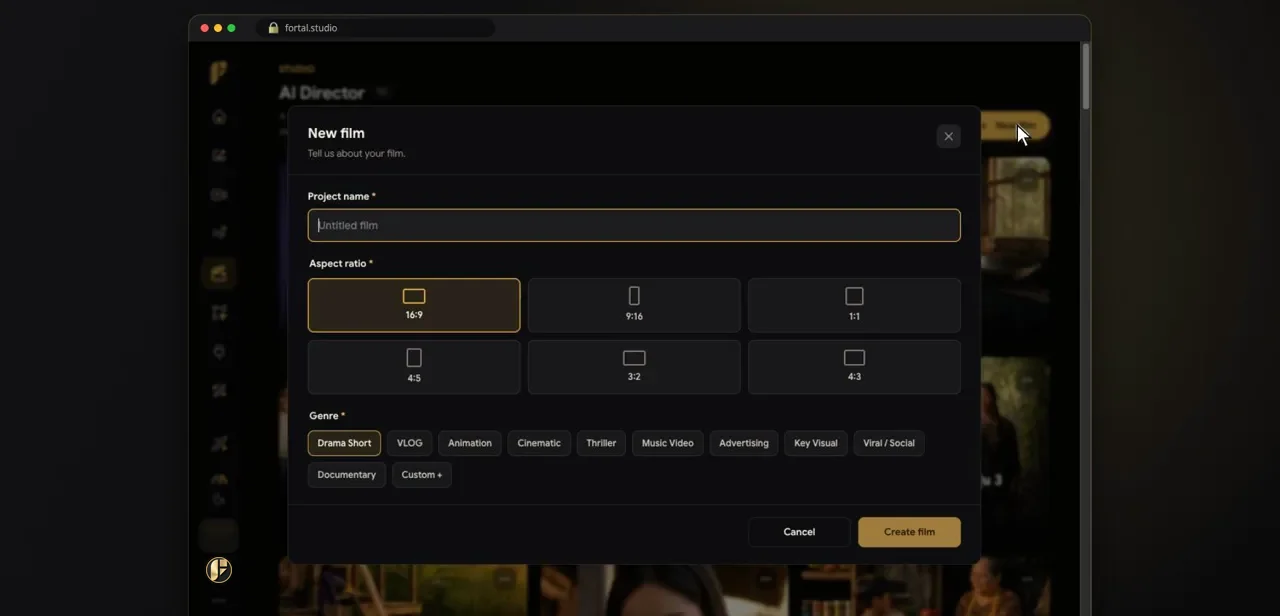 Schritt 1 · เปิด AI Director แล้วสร้างหนังใหม่