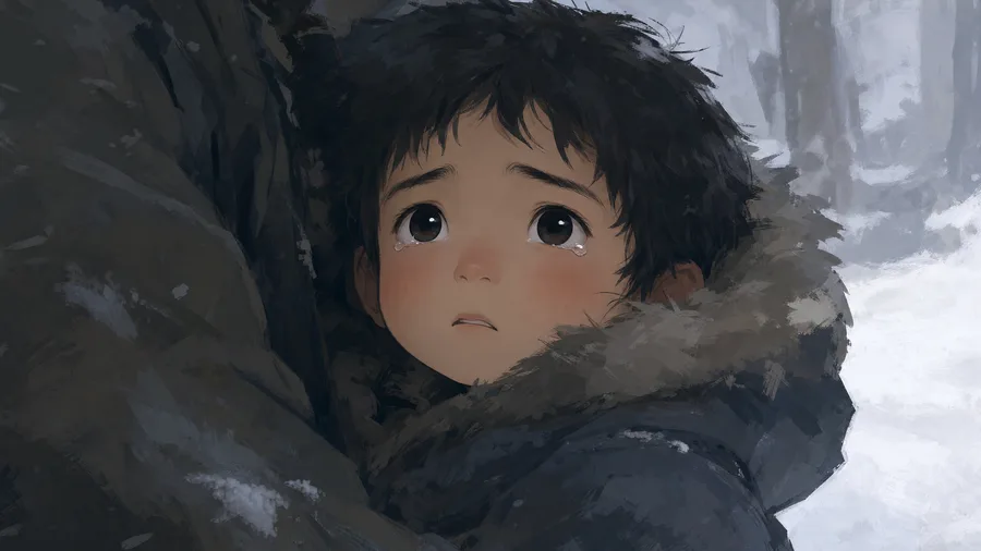 Crying boy in the snow, teaser frame