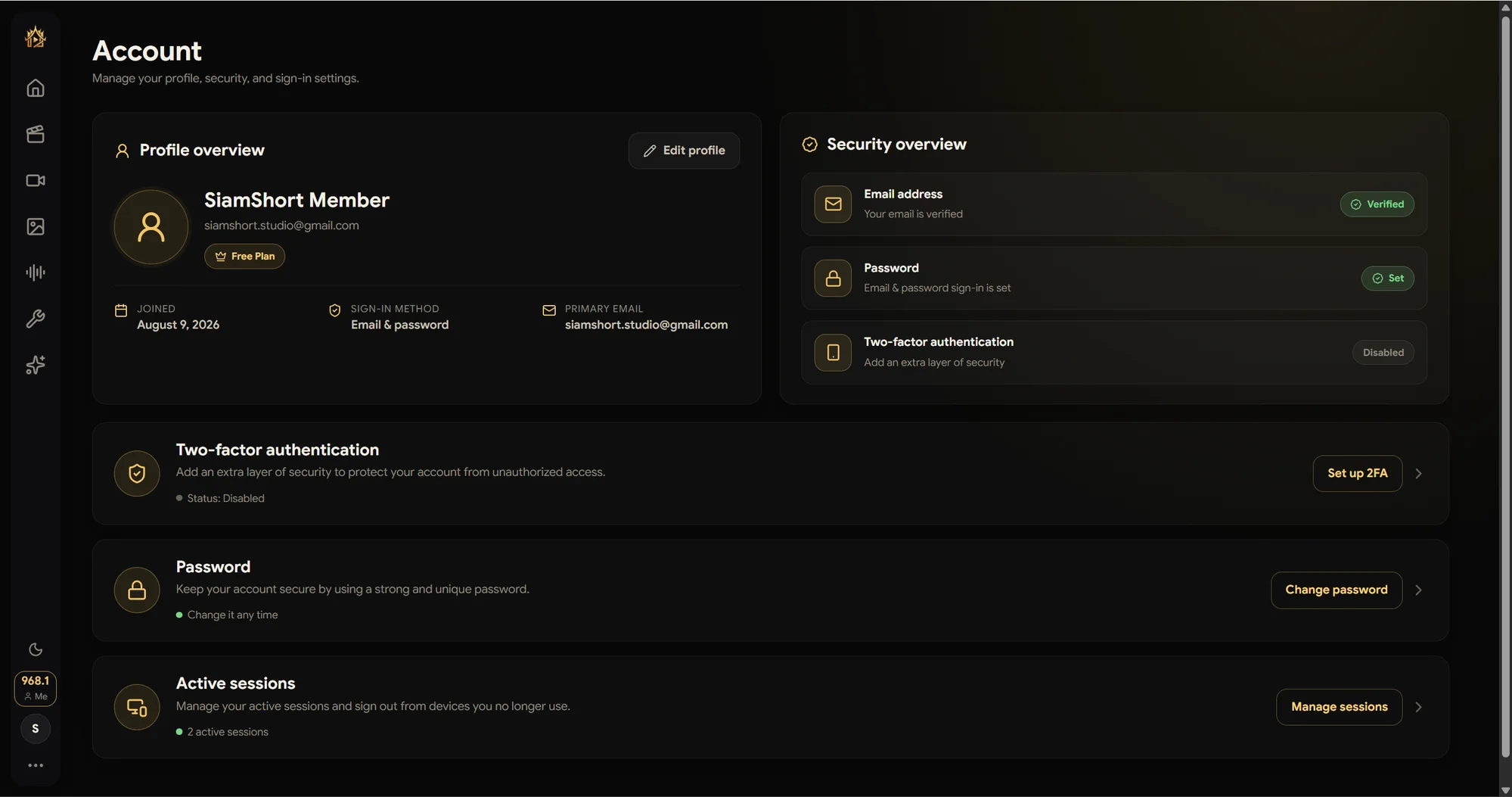 Account page