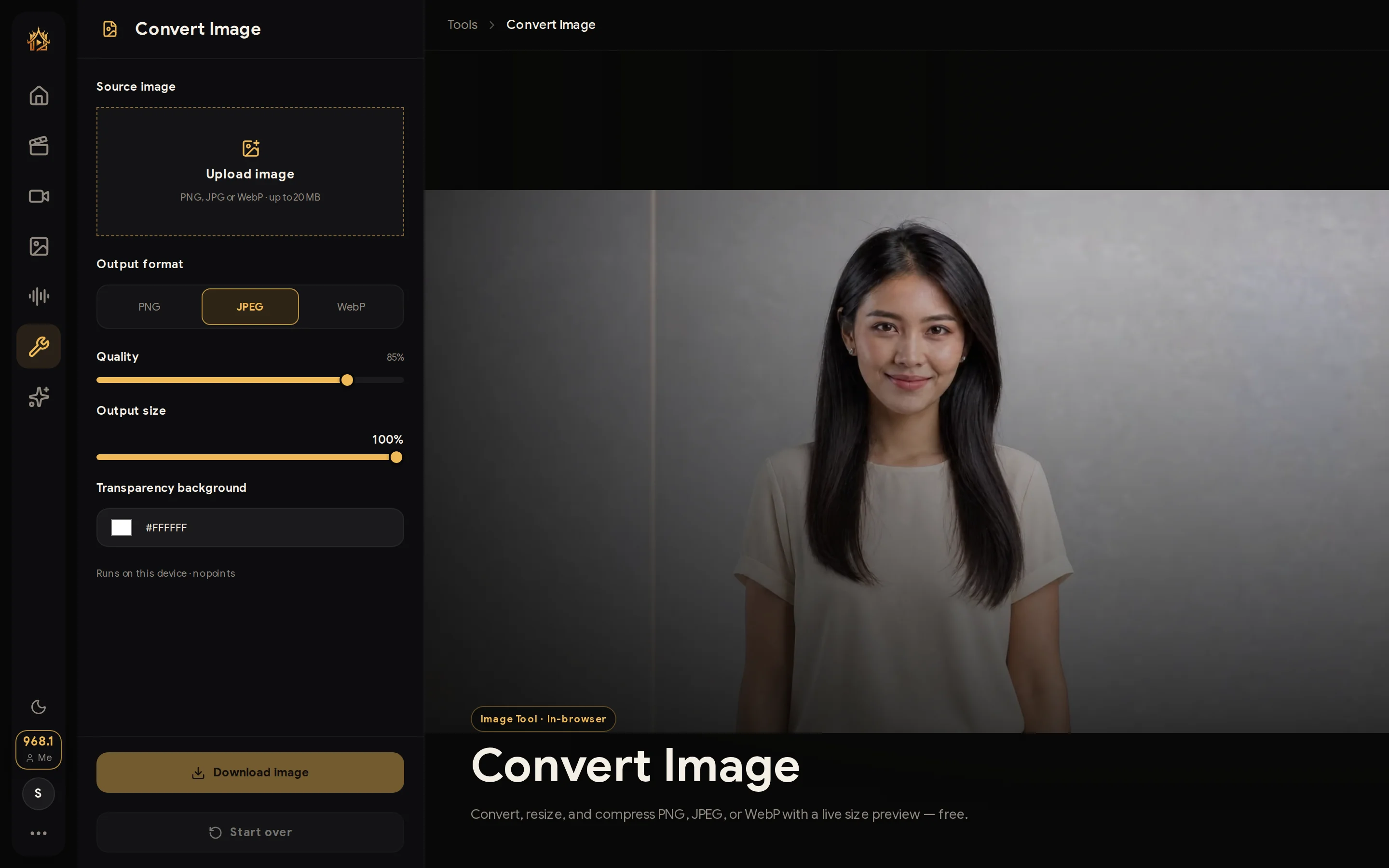Convert Image tool page