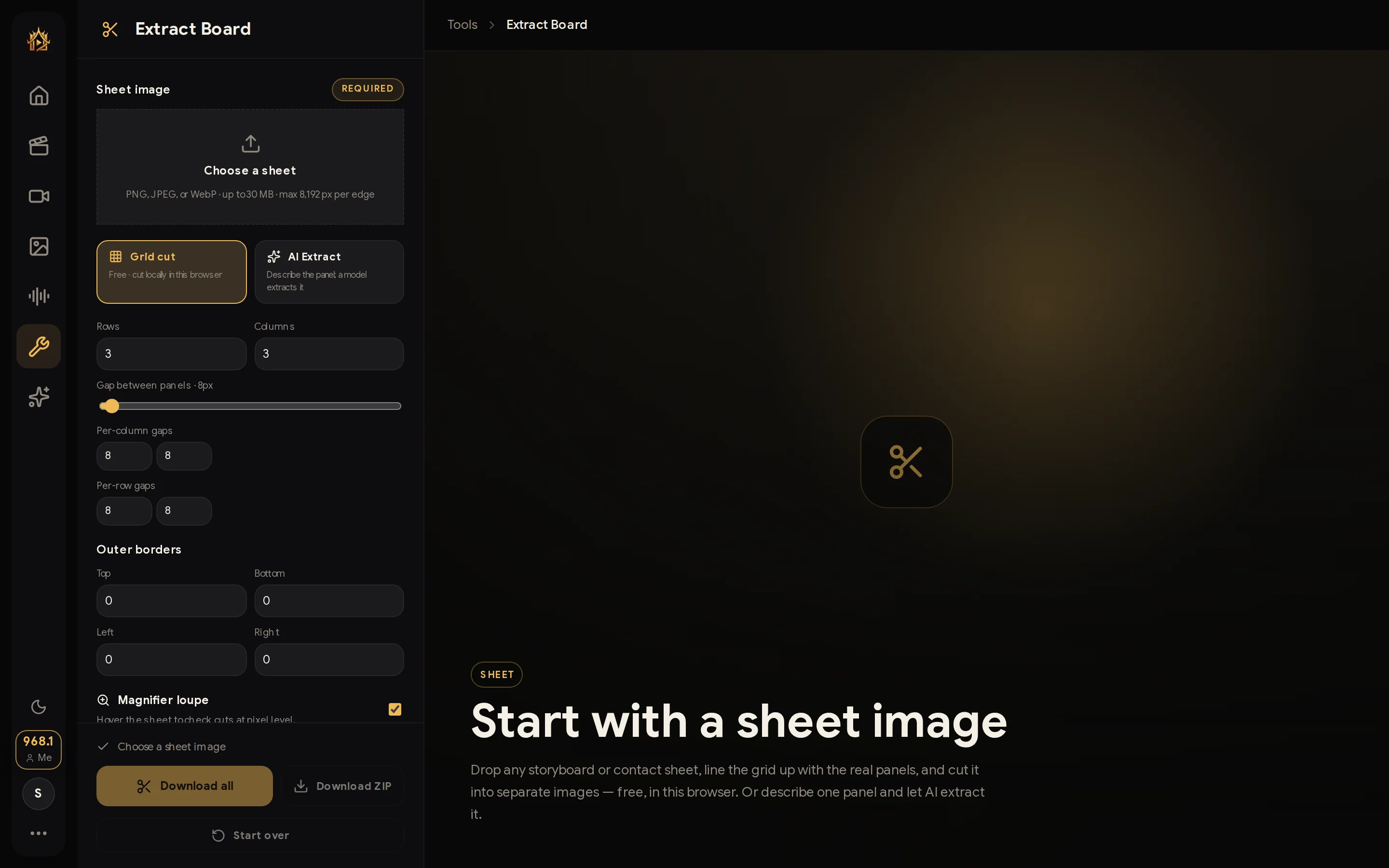 Extract Board tool page