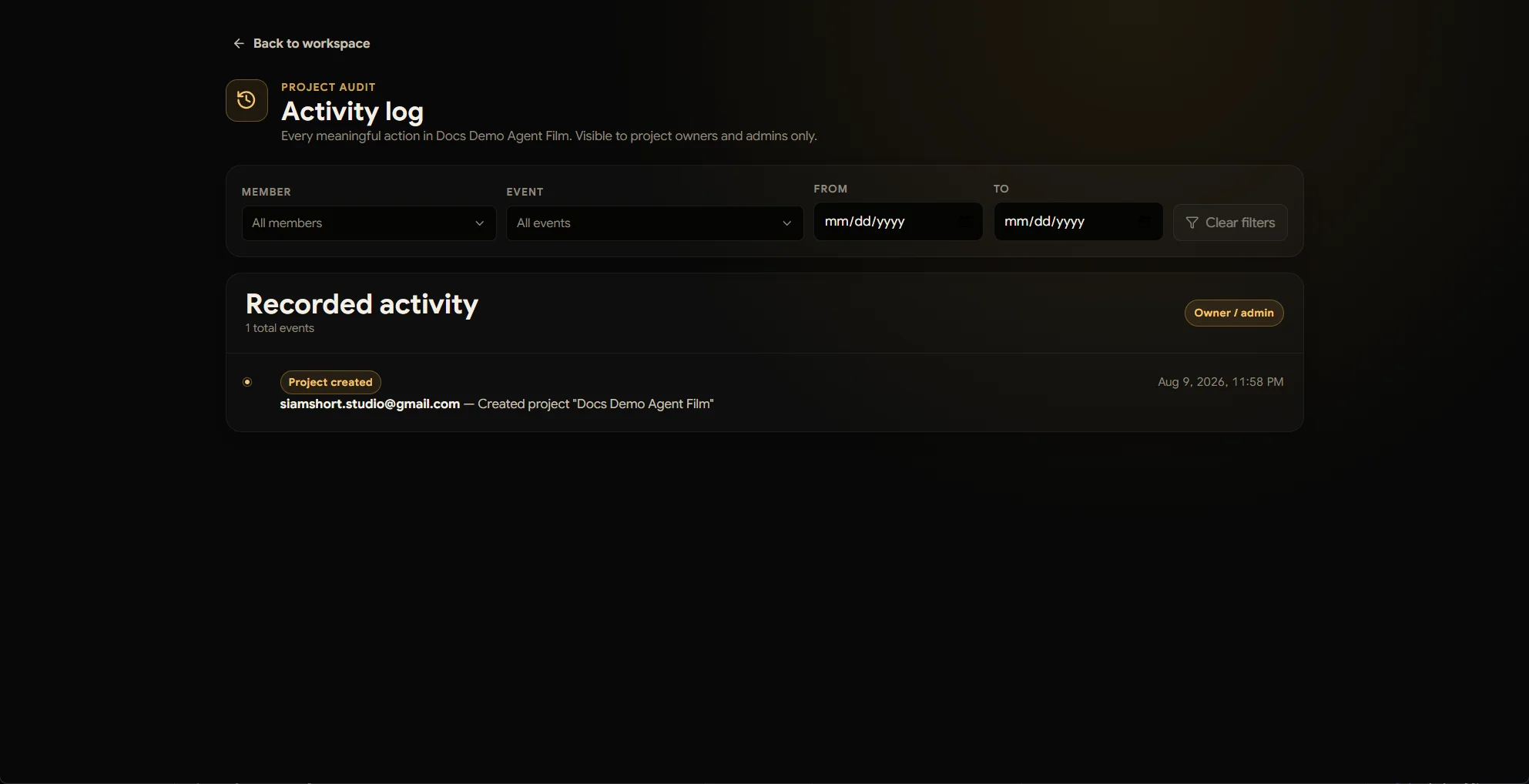 Activity log