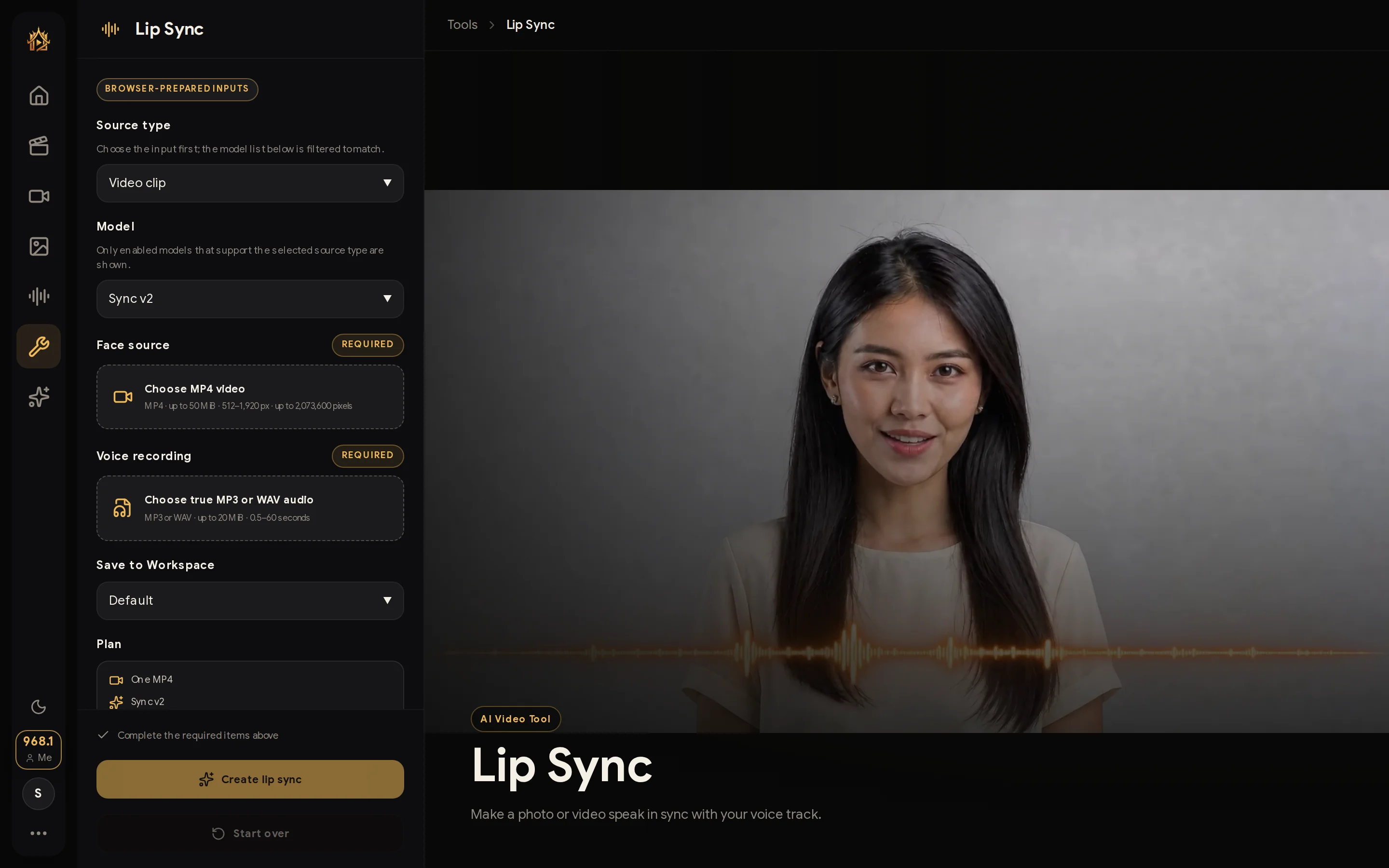 Lip Sync tool page