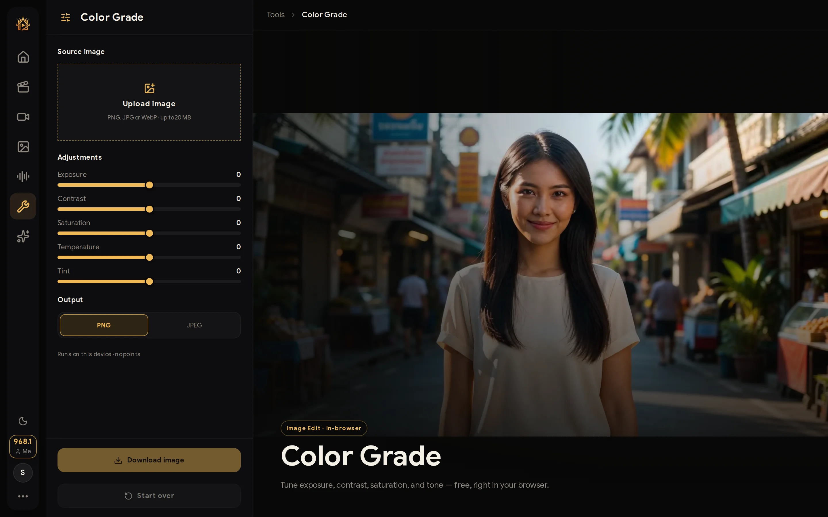 Color Grade tool page